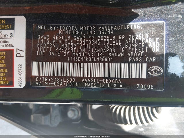 2014 Toyota Camry Hybrid Xle მანქანა იყიდება აუქციონზე, vin: 4T1BD1FK0EU136801, აუქციონის ნომერი: 45996797