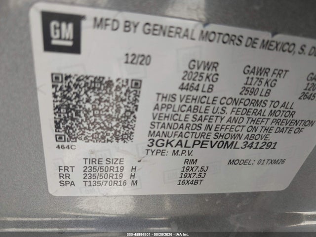Aukcja sprzedaży 2021 Gmc Terrain Fwd Slt, vin: 3GKALPEV0ML341291, numer aukcji: 45996801