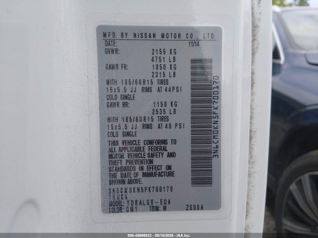 Aukcja sprzedaży 2015 Nissan Nv200 Sv, vin: 3N6CM0KN5FK700170, numer aukcji: 45996822