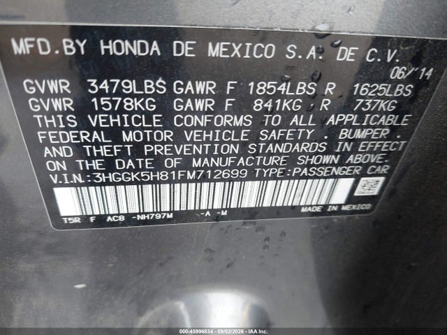 3HGGK5H81FM712699 Honda Fit Ex/ex-l