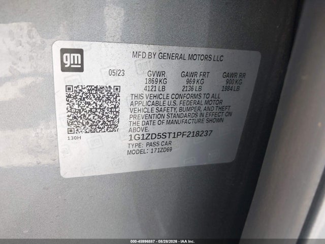 45996887 :رقم المزاد ، 1G1ZD5ST1PF218237 vin ، 2023 Chevrolet Malibu Fwd 1lt مزاد بيع