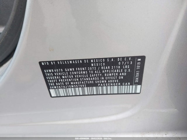 Aukcja sprzedaży 2014 Volkswagen Jetta 2.0l S, vin: 3VW2K7AJ1EM357692, numer aukcji: 45996896