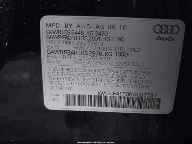Продажа на аукционе авто 2011 Audi Q5 2.0t Premium, vin: WA1LFAFP0BA007396, номер лота: 45996900