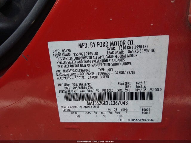 MAJ3S2GE2LC367043 Ford Ecosport Se