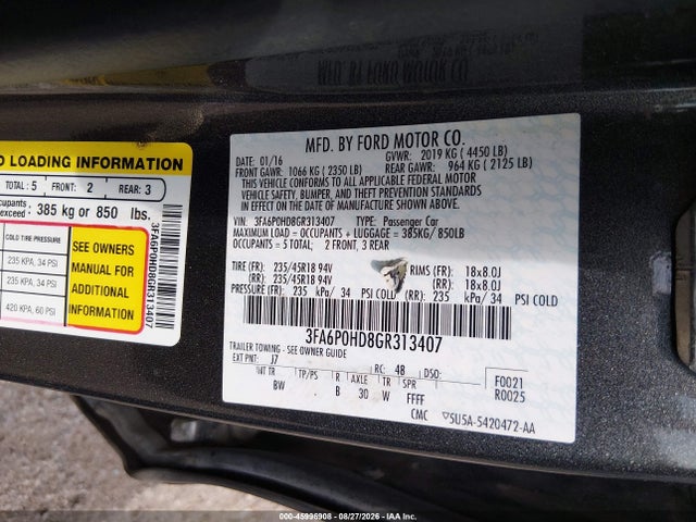 3FA6P0HD8GR313407 Ford FUSION SE