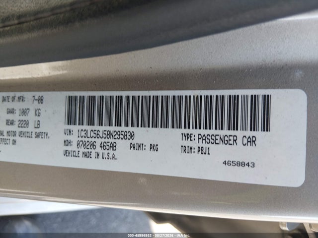 Aukcja sprzedaży 2008 Chrysler Sebring Touring, vin: 1C3LC56J58N295830, numer aukcji: 45996952