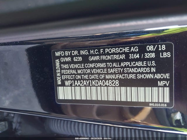 Продаж на аукціоні авто 2019 Porsche Cayenne, vin: WP1AA2AY1KDA04828, номер лоту: 45996962