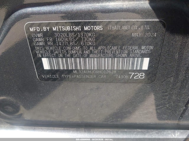 Aukcja sprzedaży 2024 Mitsubishi Mirage Es/le, vin: ML32AUHJ0RH012628, numer aukcji: 45996966