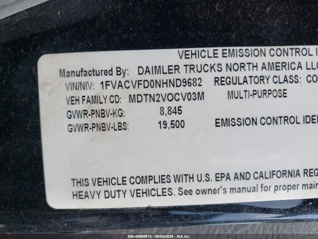 2022 Freightliner M2 106 მანქანა იყიდება აუქციონზე, vin: 1FVACVFD0NHND9682, აუქციონის ნომერი: 45996975