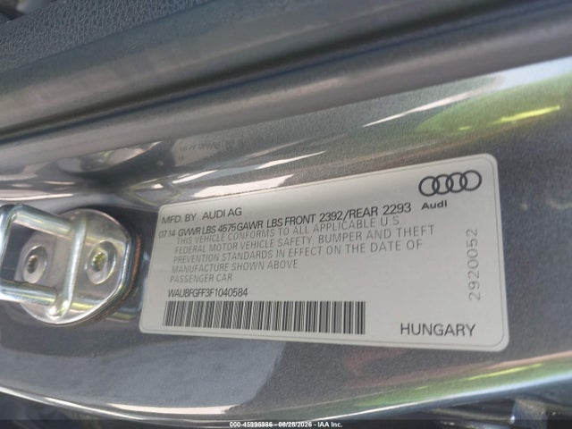 Aukcja sprzedaży 2015 Audi A3 2.0t Premium, vin: WAUBFGFF3F1040584, numer aukcji: 45996986