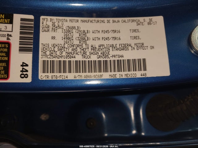 2017 Toyota Tacoma Sr5 V6 მანქანა იყიდება აუქციონზე, vin: 3TMCZ5AN2HM105044, აუქციონის ნომერი: 45997025