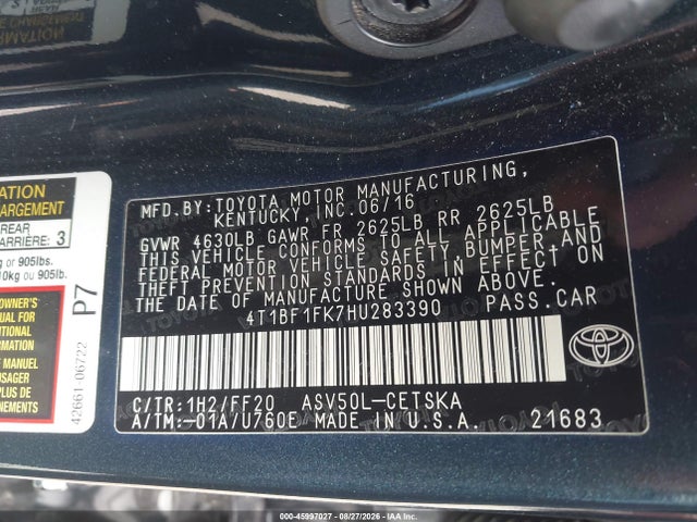 Toyota CAMRY SE 2017 4T1BF1FK7HU283390 Image 9