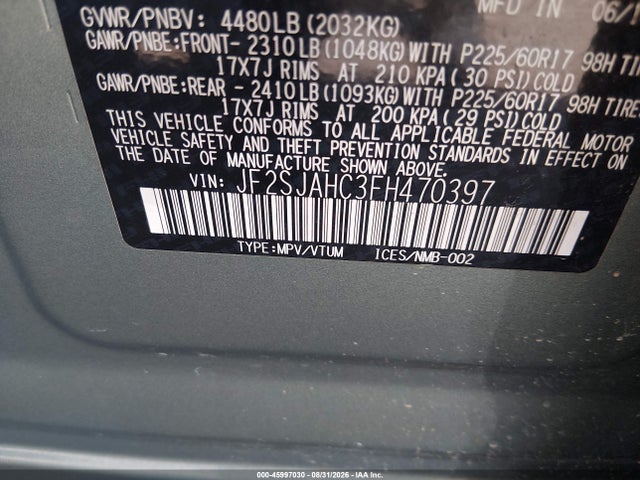 45997030 :رقم المزاد ، JF2SJAHC3FH470397 vin ، 2015 Subaru Forester 2.5i Limited مزاد بيع