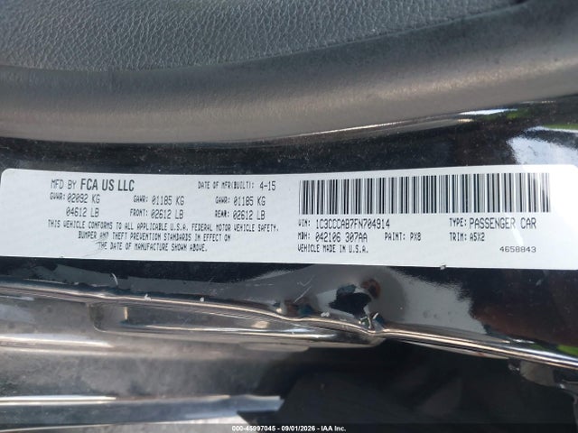 2015 Chrysler 200 Limited მანქანა იყიდება აუქციონზე, vin: 1C3CCCAB7FN704914, აუქციონის ნომერი: 45997045
