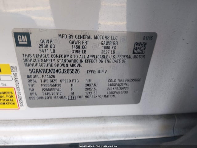 Aukcja sprzedaży 2016 Buick Enclave Premium, vin: 5GAKRCKD4GJ265526, numer aukcji: 45997046
