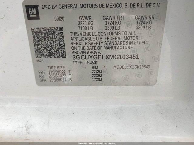 Продаж на аукціоні авто 2021 Chevrolet Silverado 1500 4wd  Short Bed Ltz, vin: 3GCUYGELXMG103451, номер лоту: 45997076