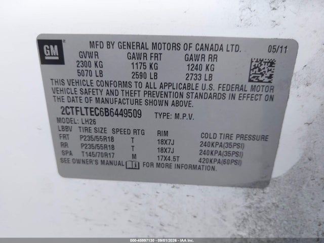 2011 Gmc Terrain Sle-2 მანქანა იყიდება აუქციონზე, vin: 2CTFLTEC6B6449509, აუქციონის ნომერი: 45997130