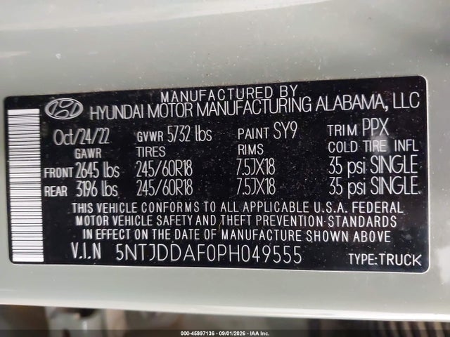 Продажа на аукционе авто 2023 Hyundai Santa Cruz Sel Premium, vin: 5NTJDDAF0PH049555, номер лота: 45997136