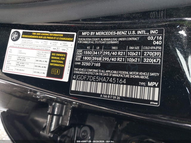 Aukcja sprzedaży 2017 Mercedes-benz Gls 550 4matic, vin: 4JGDF7DE5HA745164, numer aukcji: 45997139