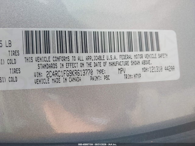 2C4RC1FG9KR613770 Chrysler Pacifica Touring Plus