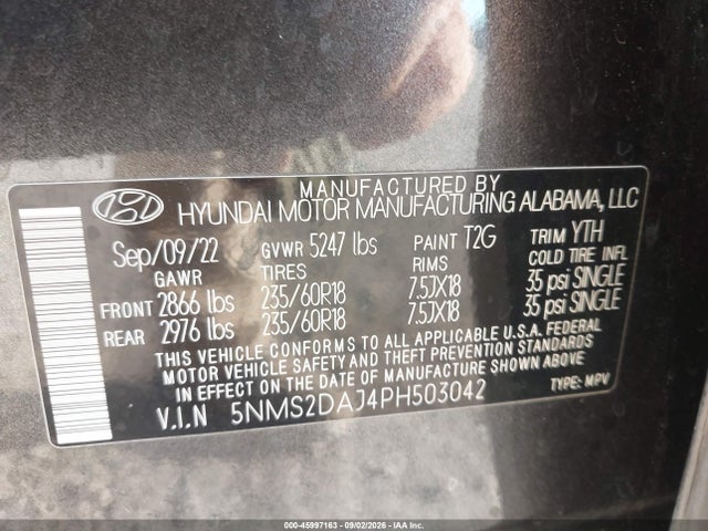 Продаж на аукціоні авто 2023 Hyundai Santa Fe Sel, vin: 5NMS2DAJ4PH503042, номер лоту: 45997163