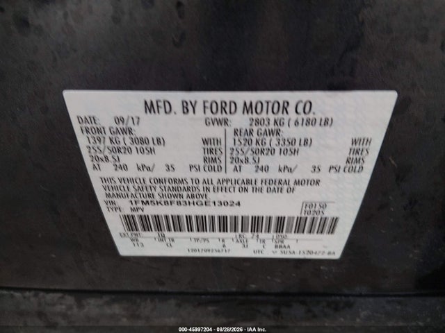 Продажа на аукционе авто 2017 Ford Explorer Limited, vin: 1FM5K8F83HGE13024, номер лота: 45997204