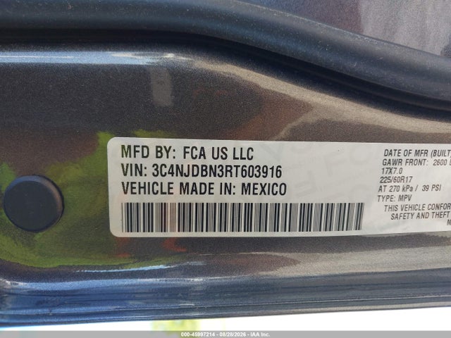 45997214 :رقم المزاد ، 3C4NJDBN3RT603916 vin ، 2024 Jeep Compass Latitude 4x4 مزاد بيع