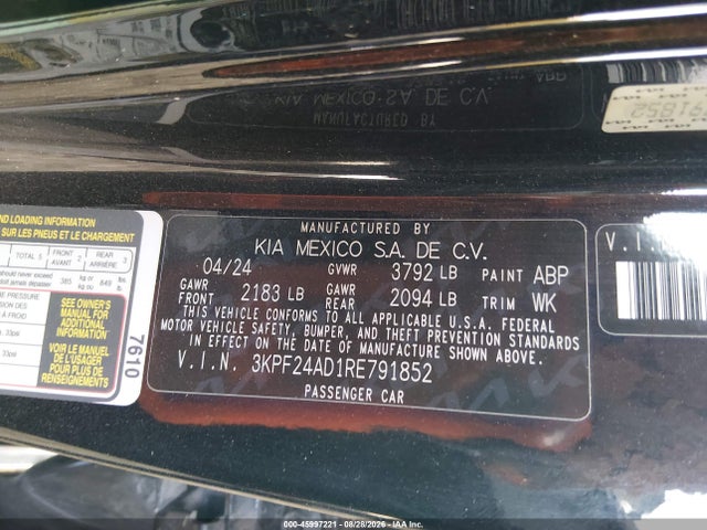 Продаж на аукціоні авто 2024 Kia Forte Lxs, vin: 3KPF24AD1RE791852, номер лоту: 45997221