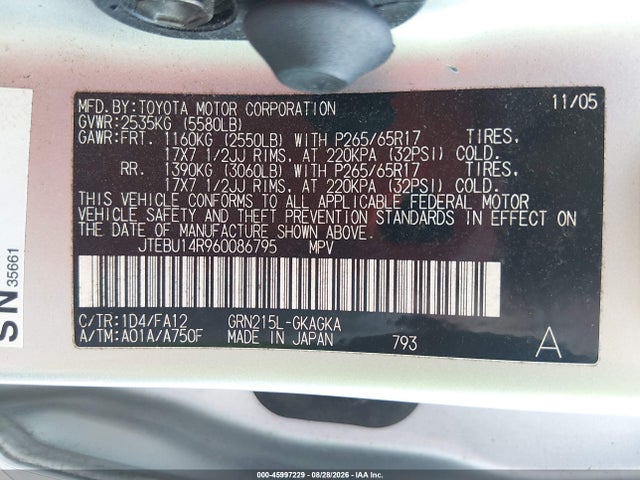 Продаж на аукціоні авто 2006 Toyota 4runner Sr5 V6, vin: JTEBU14R960086795, номер лоту: 45997229