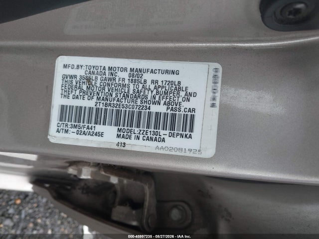 Продажа на аукционе авто 2003 Toyota Corolla Le, vin: 2T1BR32E53C072234, номер лота: 45997235