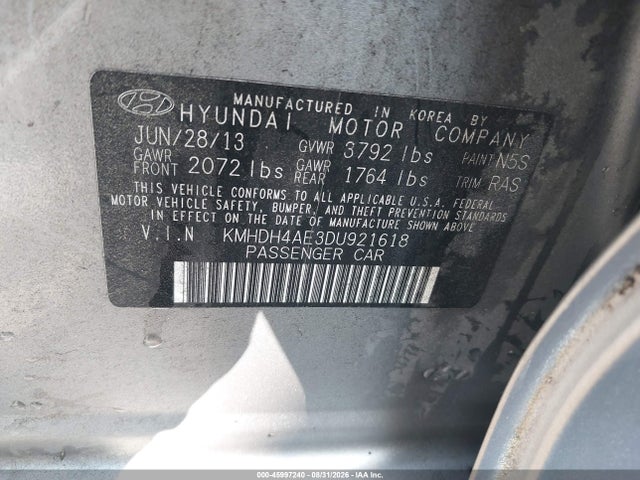 Продаж на аукціоні авто 2013 Hyundai Elantra Gls, vin: KMHDH4AE3DU921618, номер лоту: 45997240
