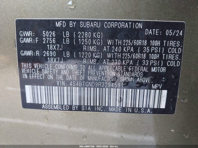Aukcja sprzedaży 2024 Subaru Outback Limited Xt, vin: 4S4BTGND9R3294591, numer aukcji: 45997256
