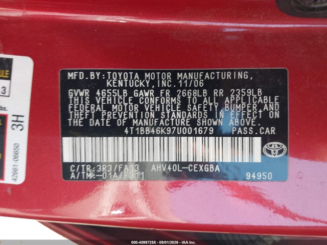 Продаж на аукціоні авто 2007 Toyota Camry Hybrid, vin: 4T1BB46K97U001679, номер лоту: 45997258