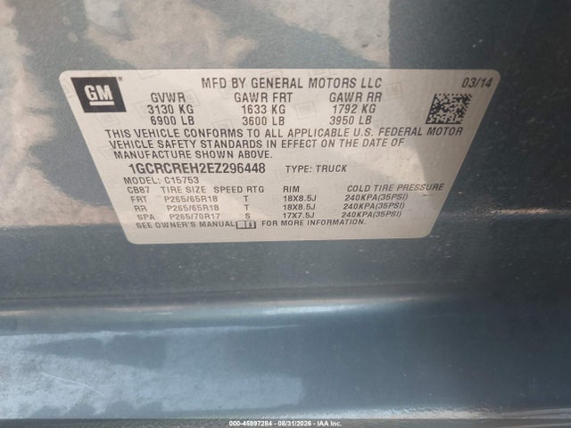 Aukcja sprzedaży 2014 Chevrolet Silverado 1500 Lt, vin: 1GCRCREH2EZ296448, numer aukcji: 45997284