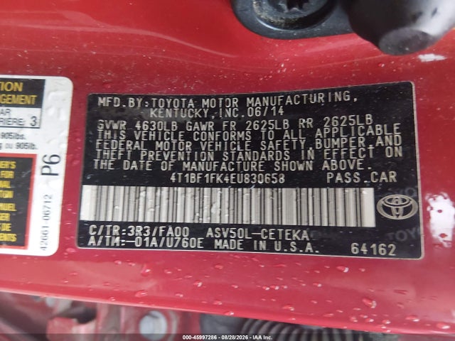 Продаж на аукціоні авто 2014 Toyota Camry L, vin: 4T1BF1FK4EU830658, номер лоту: 45997286