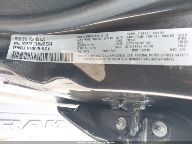 Продаж на аукціоні авто 2021 Ram 1500 Rebel  4x4 5'7 Box, vin: 1C6SRFLT8MN559304, номер лоту: 45997334