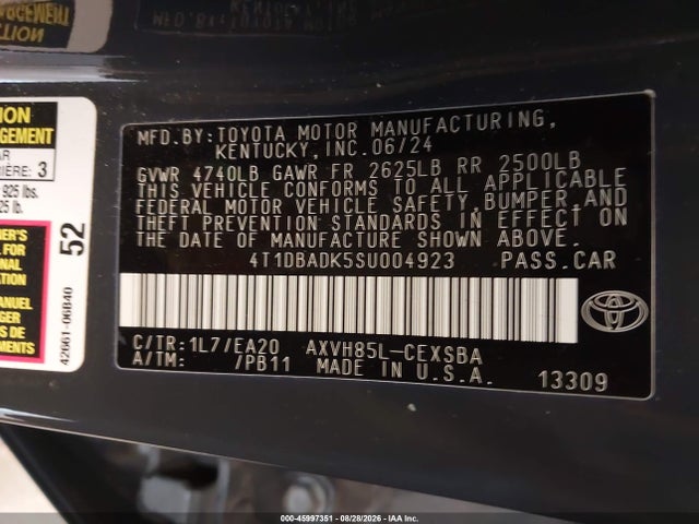 Aukcja sprzedaży 2025 Toyota Camry Se, vin: 4T1DBADK5SU004923, numer aukcji: 45997351