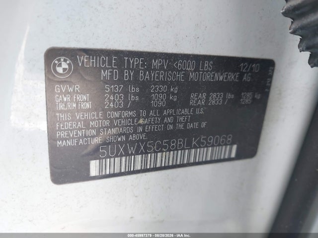 45997379 :رقم المزاد ، 5UXWX5C58BLK59068 vin ، 2011 Bmw X3 Xdrive28i مزاد بيع