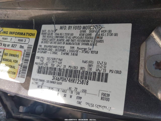 2017 Ford Fusion Se მანქანა იყიდება აუქციონზე, vin: 3FA6P0H74HR125818, აუქციონის ნომერი: 45997414