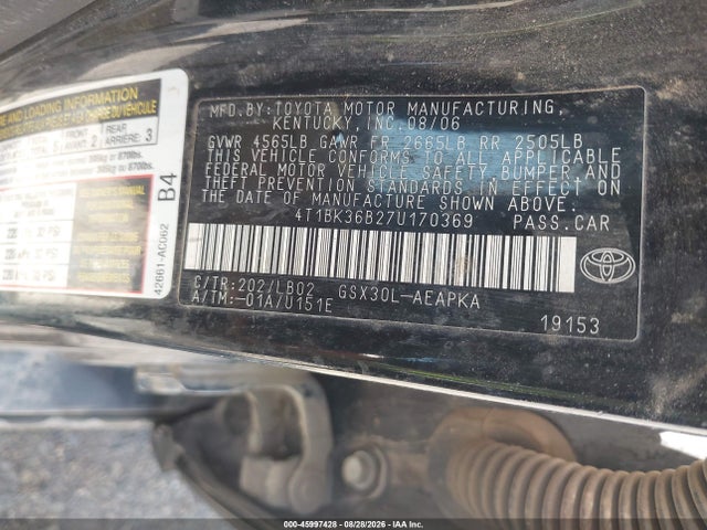 Продажа на аукционе авто 2007 Toyota Avalon Limited, vin: 4T1BK36B27U170369, номер лота: 45997428