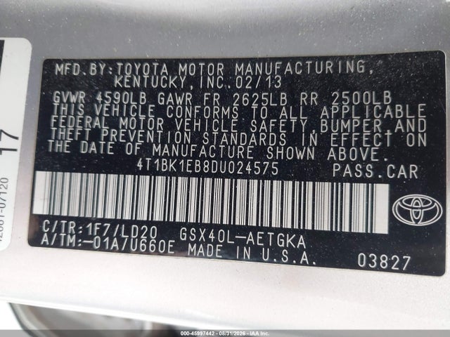 45997442 :رقم المزاد ، 4T1BK1EB8DU024575 vin ، 2013 Toyota Avalon Xle مزاد بيع