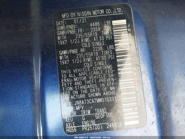 Продаж на аукціоні авто 2021 Nissan Rogue Sl Fwd, vin: JN8AT3CA7MW015331, номер лоту: 45997473