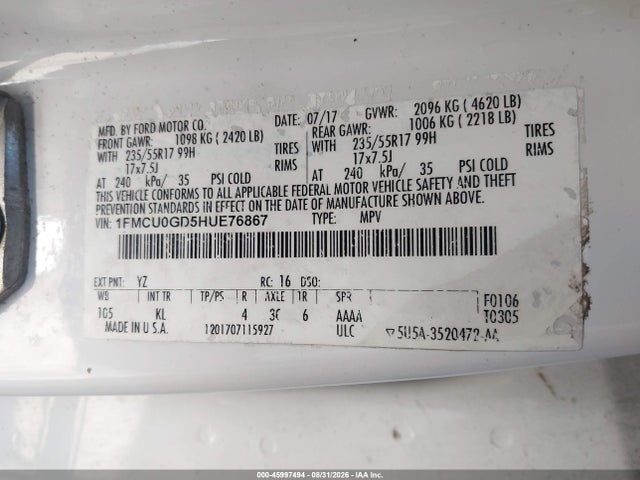 1FMCU0GD5HUE76867 Ford ESCAPE SE