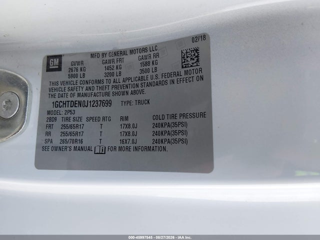Продаж на аукціоні авто 2018 Chevrolet Colorado Z71, vin: 1GCHTDEN0J1237699, номер лоту: 45997545