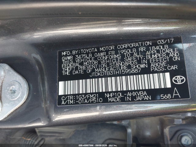 Toyota Prius C Two 2017 JTDKDTB31H1595887 Image 9