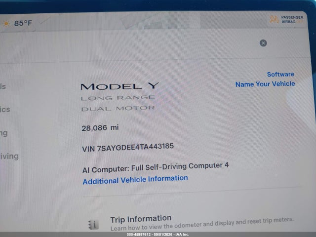 2026 Tesla Model Y All-wheel Drive/long Range Launch Series/premium All-wheel Drive მანქანა იყიდება აუქციონზე, vin: 7SAYGDEE4TA443185, აუქციონის ნომერი: 45997612
