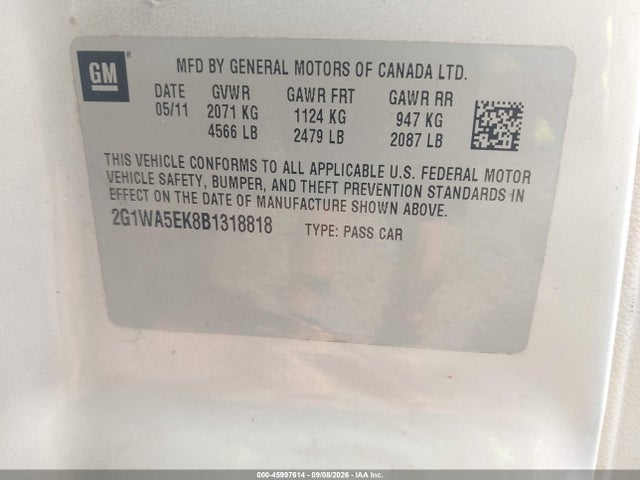 2011 Chevrolet Impala Ls მანქანა იყიდება აუქციონზე, vin: 2G1WA5EK8B1318818, აუქციონის ნომერი: 45997614