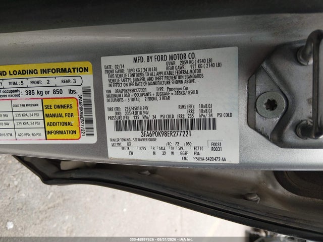 Продаж на аукціоні авто 2014 Ford Fusion Titanium, vin: 3FA6P0K98ER277221, номер лоту: 45997626