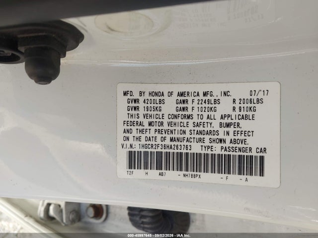 Продажа на аукционе авто 2017 Honda Accord Lx, vin: 1HGCR2F36HA263763, номер лота: 45997645