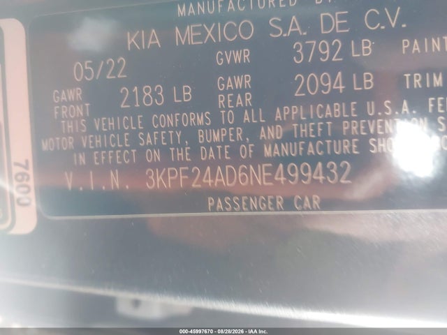 KIA FORTE FE 2022 3KPF24AD6NE499432 Image 9